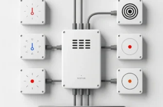 A detailed illustration of a modern, intelligent temperature control system. The system should feature a central processing unit connected to various sensors (temperature, humidity, etc.) and actuators (heating, cooling, ventilation). The interface should display real-time data and control options. The overall aesthetic should be clean, futuristic, and informative.