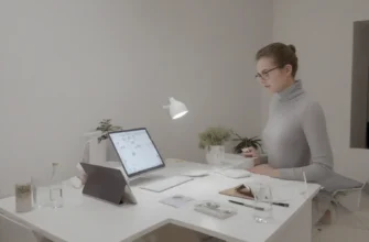A modern, sleek workspace where a person is designing a personalized aromatherapy system: a high-tech tablet displays aromatic compounds and data charts, surrounded by various essential oil bottles, a stylish diffuser emitting gentle vapor, and scientific equipment like beakers and a scent analysis device. The scene is bright, clean, and focused on the integration of technology and natural aromas, with a calm, therapeutic atmosphere.