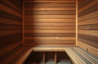 A wooden bathhouse interior with visible gaps and poor ventilation. Focus on the wood grain and the feeling of dampness. Show areas where wood is warped or damaged due to moisture. Include a hint of steam or condensation.